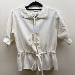 Absolutely by Anthropologie Ivory Knit Top with Tie Detail